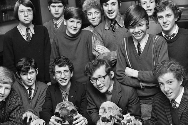 Fourth year boys during a biology lesson at St. Joseph's College, Up Holland, the Catholic priests training seminary, on Tuesday 7th of March 1972.