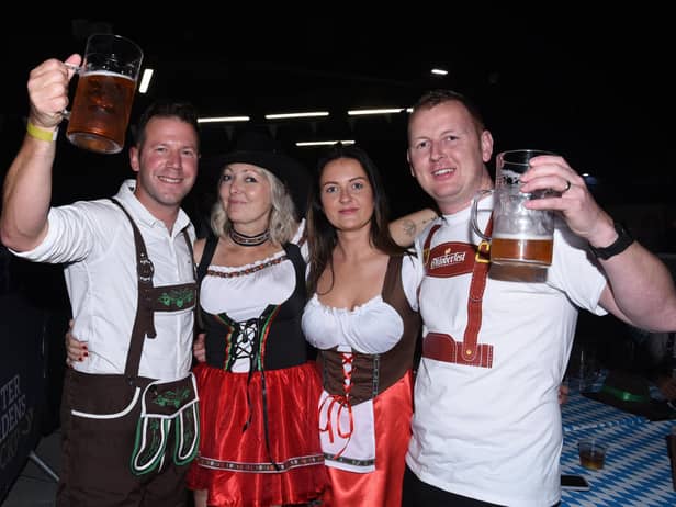 Enjoying the atmosphere at Oktoberfest at the Winter Gardens on Saturday