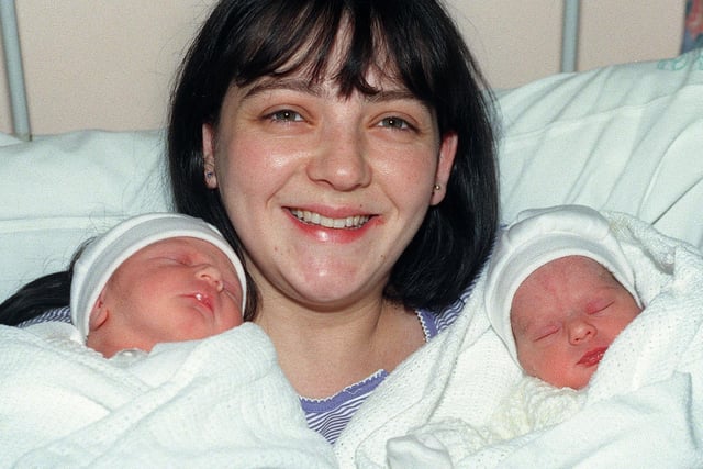 Proud mum Wendy Gornall, from Ashton, with her twins Megan Theresa, right, who weighed 5lb 7oz, and  Thomas Paul, weighing 6lb, who were born at Billinge Hospital at 4.10am and 4.12am on New Years Day in 2000