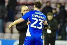 Shaun Maloney congratulates James Carragher after Saturday's victory over Bristol Rovers