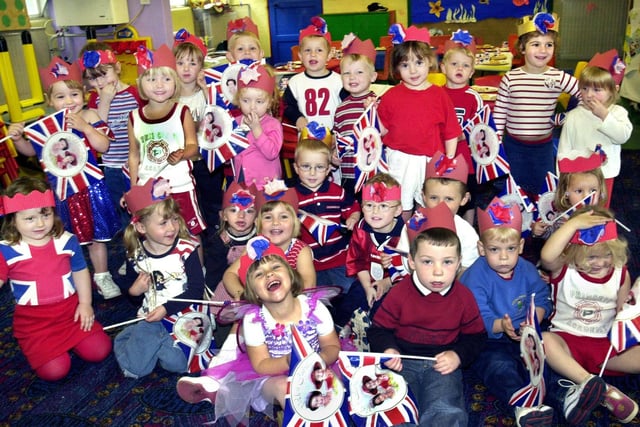 Aspull Pre- School Nursery enjoying their party on Wednesday 29th of May 2002 for the Queen's Golden Jubilee.