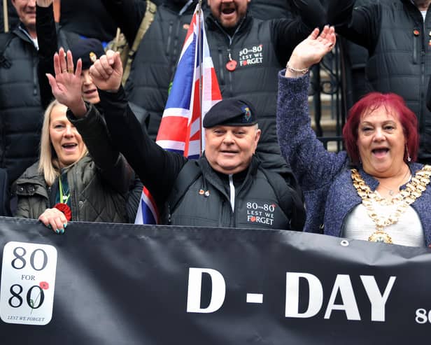 The Mayor of Wigan Coun Debbie Parkinson showed her support and waved the group off. A group of veterans employed by Wigan Council take part in the 80 for 80 challenge, as they walk 80 miles commemorating the 80th anniversary of D-Day, setting off from Wigan Town Hall to walk 80 miles over four days, arriving at the National Memorial Arboretum in Alrewas, Staffordshire, leading up to Remembrance Day, raising fund for the Royal British Legion.