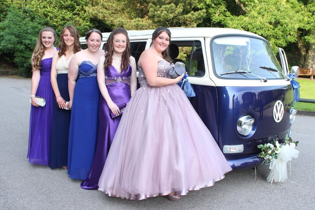Another Byrchall High School Leavers Prom at Haigh, this time in 2013. Pictured are Megan Bryce, Nicola Paige, Rebecca Roberts, April Hill and Natasha Roughley