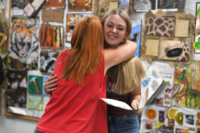 GCSE results day at Shevington High School. Year 11 pupil, Eve Roberts.