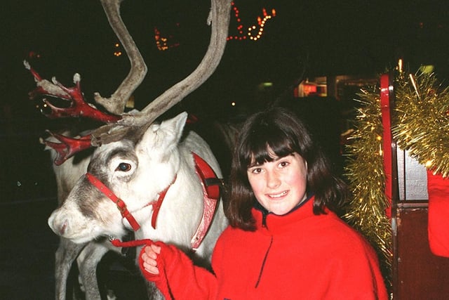 1999 - Reindeer at the Christmas lights switch on in Wigan.