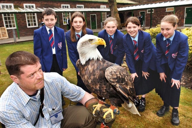 Pupils at The Denary, Wigan, meet an eagle.