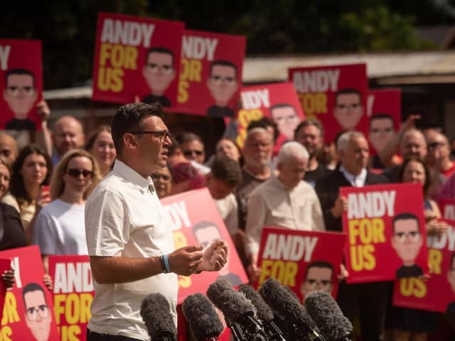 Andy Burnham held a victory rally at Ashton Town FC after the by-election