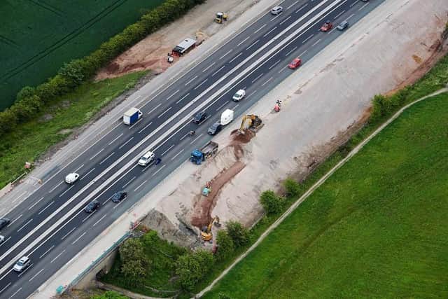 An aerial shot of works continuing on the M6 between Wigan and Warrington
