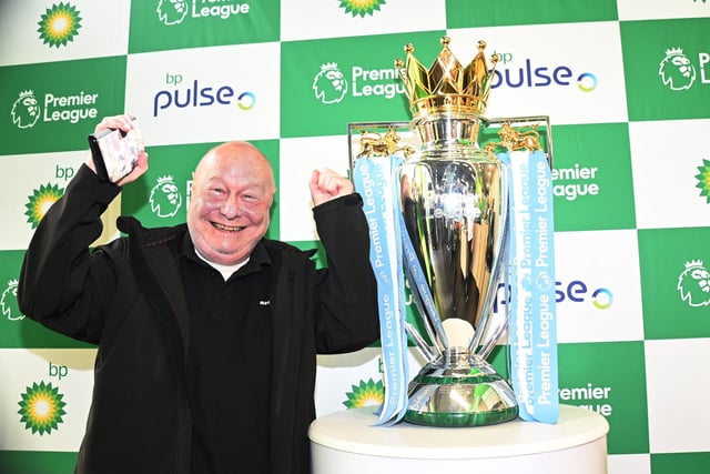 Andy Campbell is excited to see the Premier League trophy.