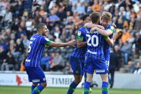 Joe Gelhardt celebrates scoring his first senior goal for Latics at Hull