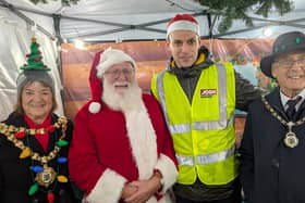 Mayor Jenny Bullen, Josh, Father Christmas and Cllr Andrew Bullen at the Ashton Christmas fair