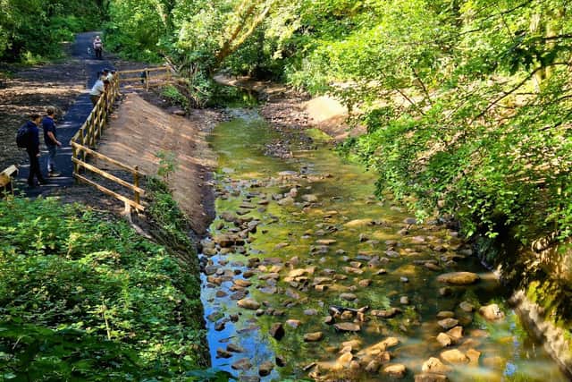 Cobbs Clough after work was carried out on the weir in the River Douglas