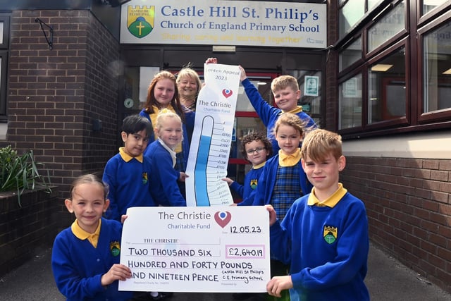 Lenten Appeal - Pupils recently presented a cheque for the phenomenal amount of £2,640.19 to The Christie Charity, a charity which is close to the hearts of the Castle Hill St Philip’s School family at the moment. The children raised the money during Lent by selling raffle tickets for their Grand Easter Egg Raffle.