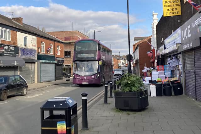 A Vantage bus coming through Atherton town centre