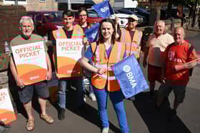Doctor Grace Allport, centre,  and picket supervisor on the British Medical Association picket, outside Wigan Infirmary, the first of a three-day strike of Junior doctors.