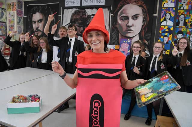 Belinda Neild at Fred Longworth High School before her last tilt at the London Marathon three years ago