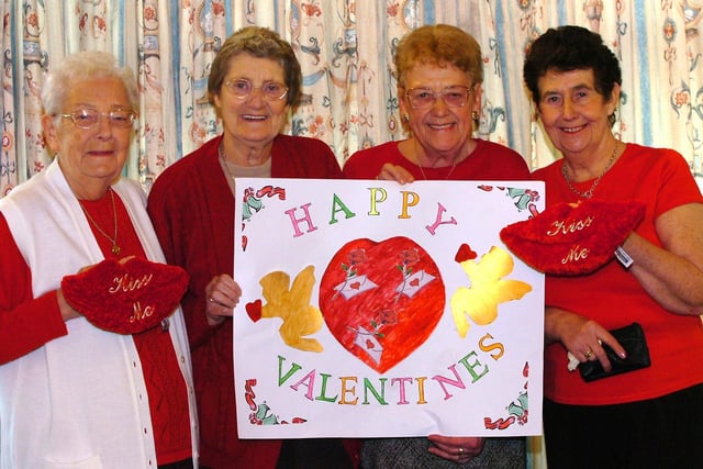 Residents of Clarington Place Sheltered Housing, Ince,  from left, Eileen Brockbank, Mary Clough, Catherine Kenyon and Christine Sharrock, enjoy their Valentine's Party.