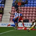 Ivan Toney scores for Latics during his loan spell in 2017-18