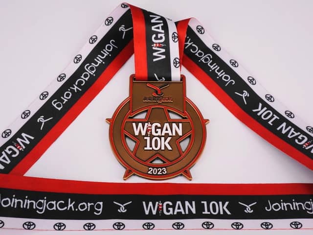 This is the medal participants will receive as they cross the finish line at the Wigan 10k 2023