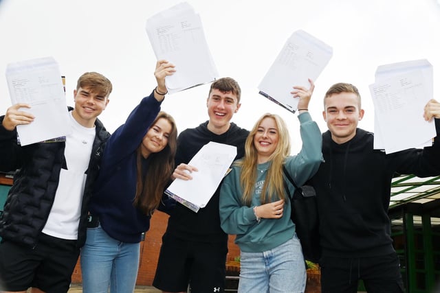 Happy students celebrate their results at Standish Community High School.