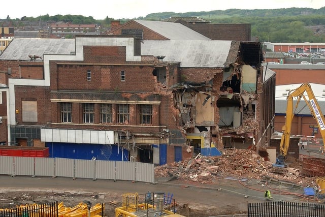 Demolition underway of The Ritz Cinema, Station Road, Wigan, to make way for the Grand Arcade.