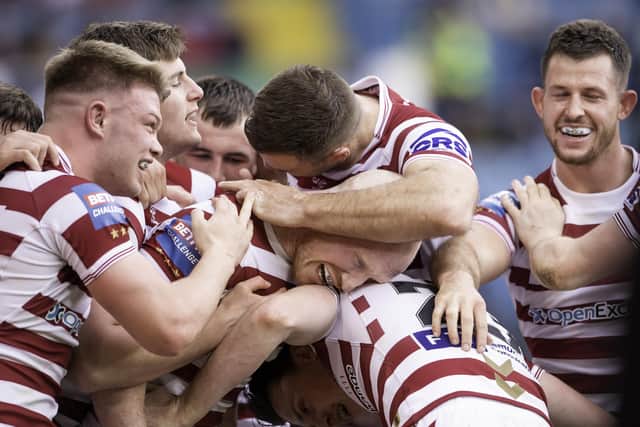 Wigan Warriors celebrate at Elland Road