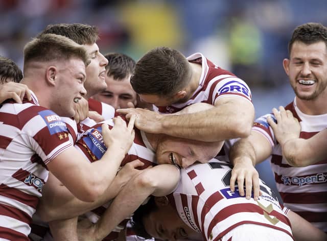 Wigan Warriors celebrate at Elland Road