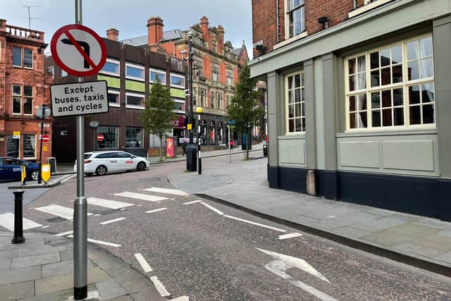 King Street, Wallgate. The ‘no left turn’ onto Wallgate from King Street in Wigan is regularly abused, with traffic using this route illegally.