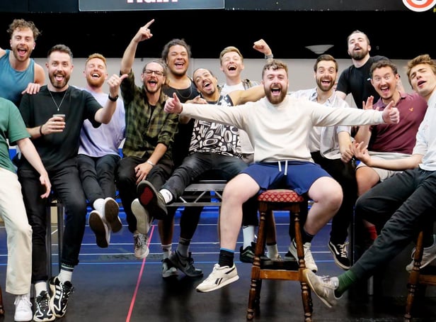 Owen Bolton, (fifth from right), is starring in the West End production of Choir to Man