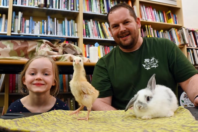 Danny Jubb from Curious Critters with some of his Easter animals at Standish Library, part of Easter holiday events.