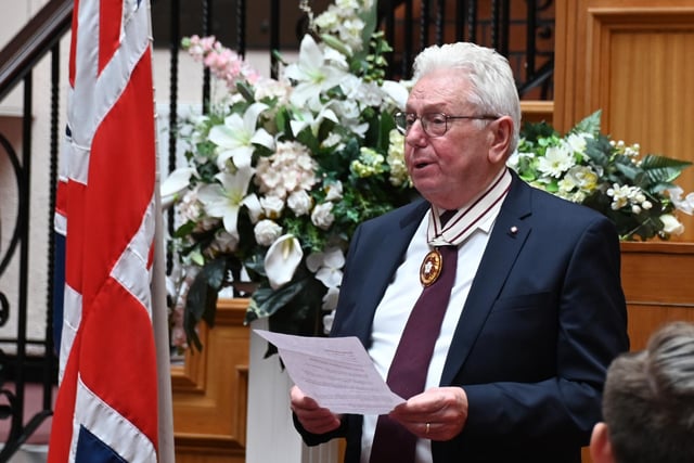 Greater Manchester Deputy Lieutenant Martin Ainscough at the monthly British Citizenship ceremony held at Wigan Town Hall.