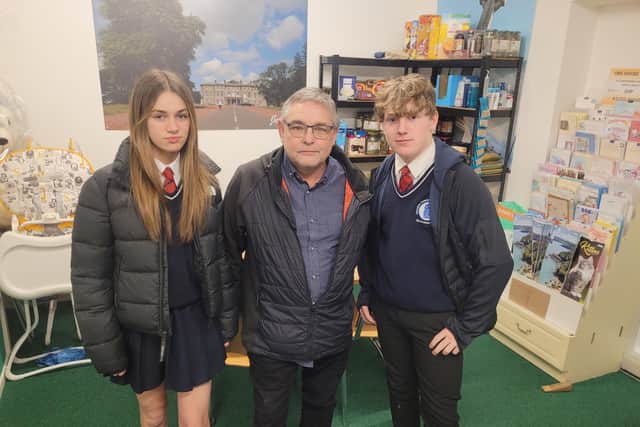Coun Chris Ready stood with impacted school children Izzy close and Lewis Howard