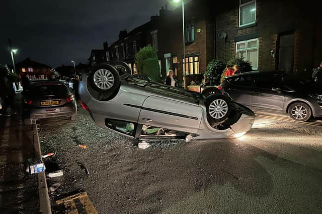 The car was badly damaged in the crash on Charles Street, Golborne