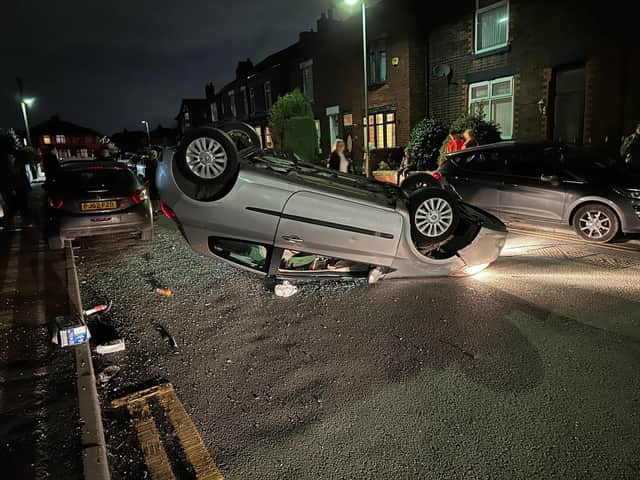 The car was badly damaged in the crash on Charles Street, Golborne