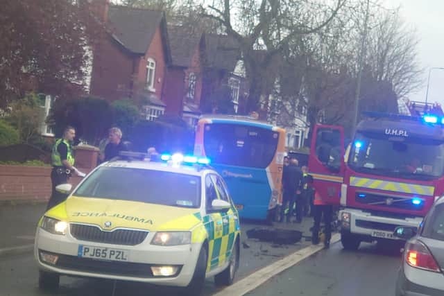 A passer-by took this picture of emergency services at the scene of the crash in Wigan Lane on Tuesday afternoon