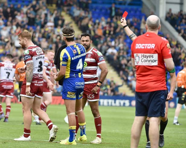 Adam Keighran was sent off for high contact in the win over Warrington
