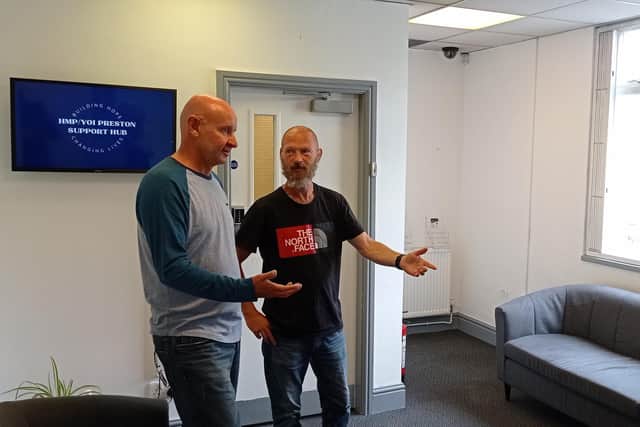 Release Mates: David (left) and Colin at the support hub at Preston Prison