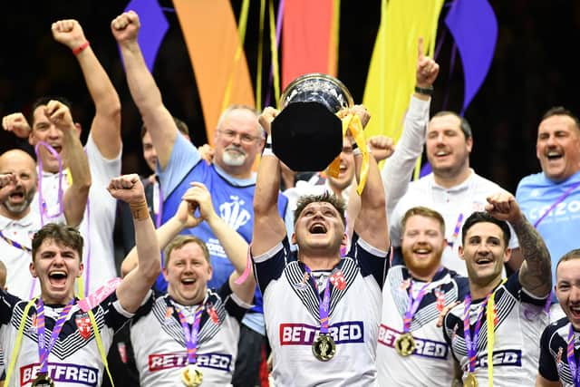 England celebrate their World Cup win (Photo by Gareth Copley/Getty Images)