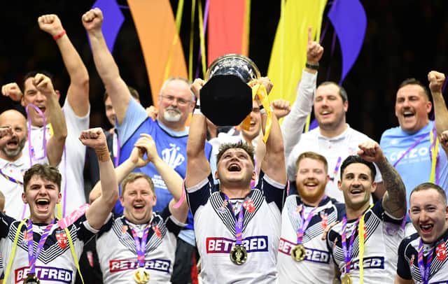 England celebrate their World Cup win (Photo by Gareth Copley/Getty Images)