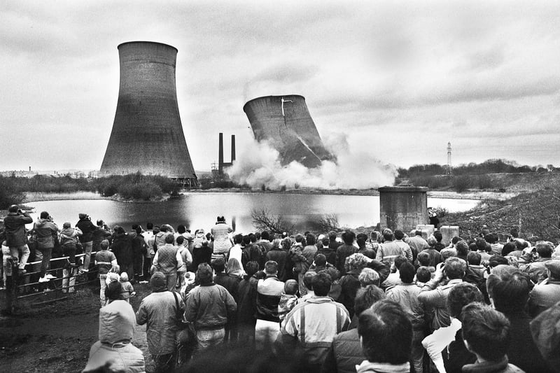 The first of the Westwood Power Station cooling towers is blown up at 10.15am on Sunday 15th of January 1989.