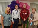 From left, Staff wellbeing manager Zoe Garnett,  Silas Nicholls chief executive of Wrightington, Wigan and Leigh Teaching Hospitals NHS Foundation Trust (WWL), Wigan Warriors player Liam Farrell and chief of people Alison Balson, at the official opening of The Wellness at Work Lounge.