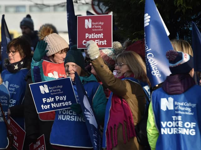 Nurses on strike at the Ulster Hospital during the last walkout two years ago