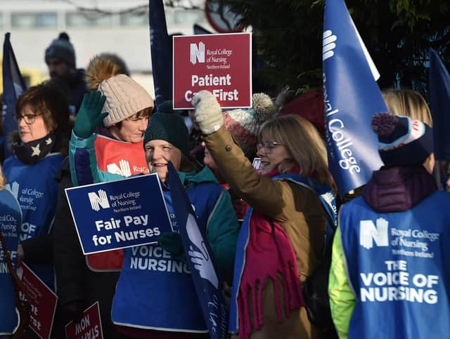 Nurses on strike at the Ulster Hospital during the last walkout two years ago