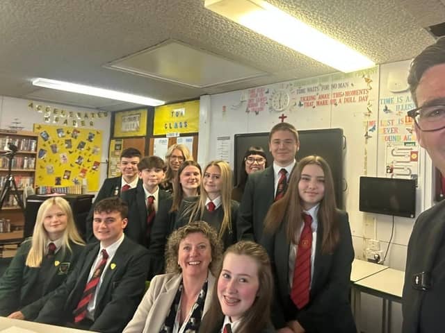 Labour leader Andy Burnham at St Edmund Arrowsmith Catholic High School