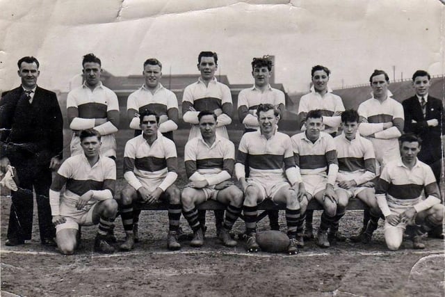 This photograph shows St Josephs, who played at Newtown, in 1950, when they won the Wigan open age tournament. Eric Jevons, who submitted the photograph is the second player from the right on the back row.