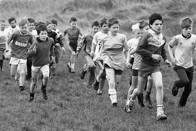 A Wigan Boys' Brigade Battalion Junior Section cross country race at Aspull on Saturday 17th of February 1990.
