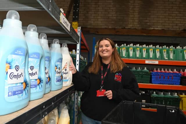 The Brick has created a new community donations hub where Amazon and other companies can donate items to support more than 50,000 families in need in Greater Manchester. Pictured is Hannah Pennington.