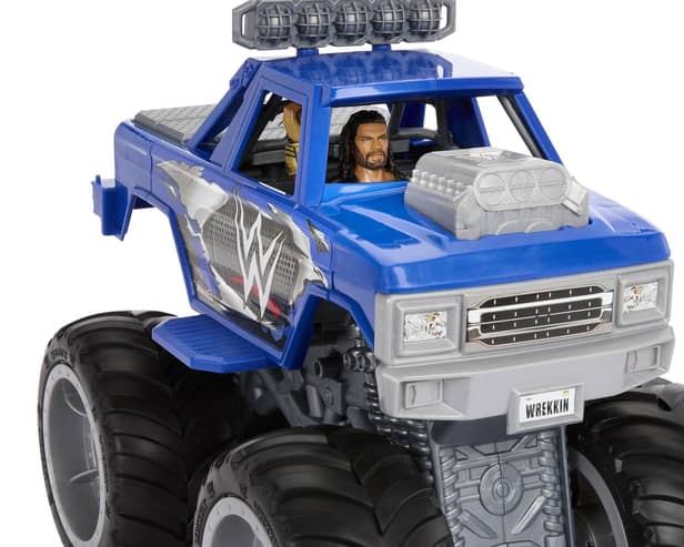 Coming with eight breakaway pieces and real rollign wheels, this WWE Mosnter Truck is only available at Smyths Toys