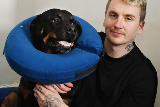 Jack Farnworth has launched a fundraiser to help pay towards vets' bills for his beloved Rottweiler Boston.