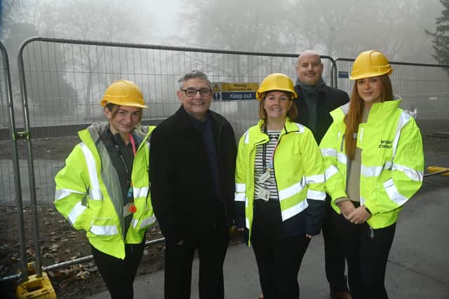 Haigh Hall admin apprentice Stephanie Bolton, Coun Chris Ready, Heather Coombs, strategic lead- assets and property, Peter Hughes, operations director at Haigh, and capital projects officer Ellie Colling